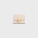 COMPACT WALLET WITH COIN TRIOMPHE IN SHINY CALFSKIN PALE BEIGE