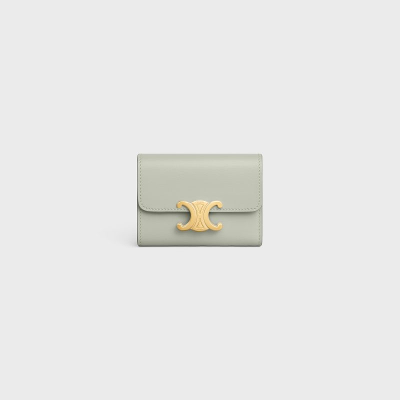 COMPACT WALLET WITH COIN TRIOMPHE IN SHINY CALFSKIN LIGHT CLAY