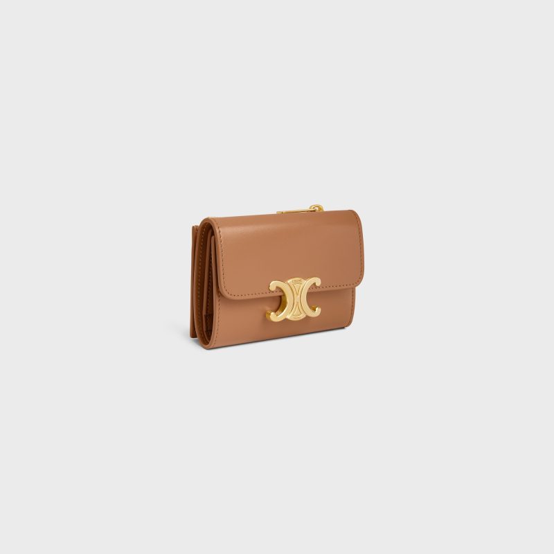 COMPACT WALLET WITH COIN TRIOMPHE IN SHINY CALFSKIN BRONZE - Image 2