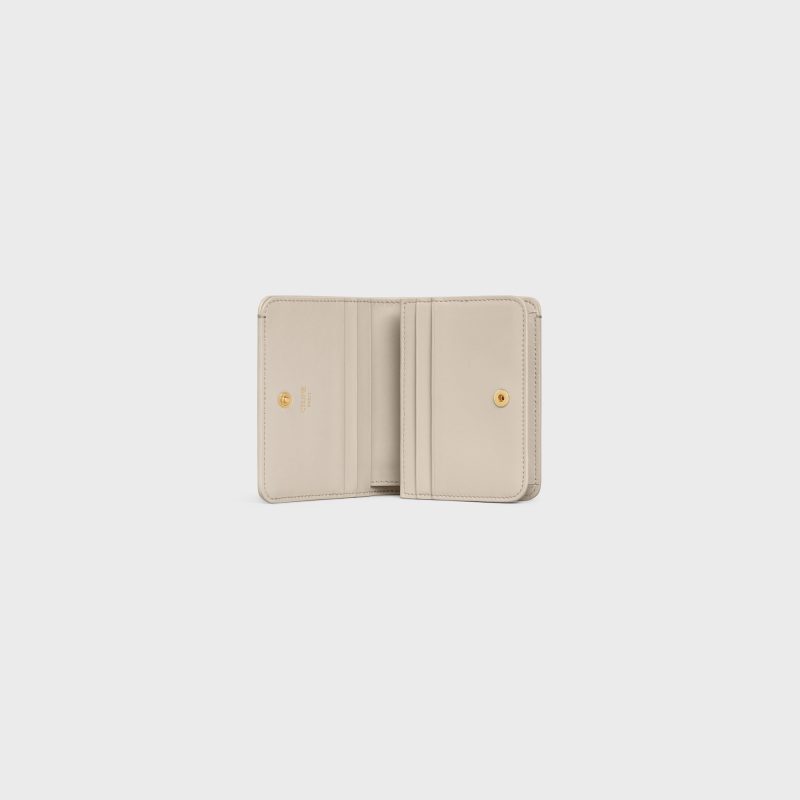 TRIOMPHE COMPACT WALLET IN SHINY CALFSKIN LIGHT STONE - Image 4