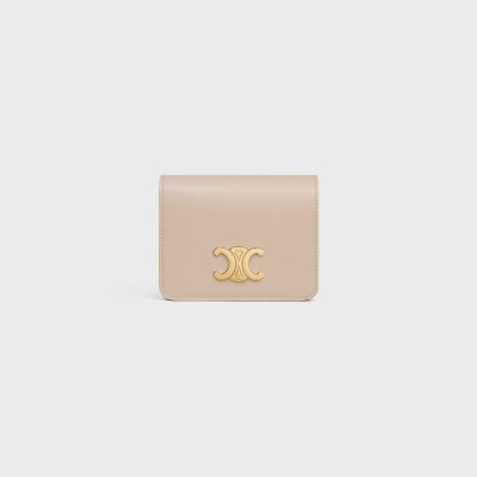 TRIOMPHE COMPACT WALLET IN SHINY CALFSKIN CAPPUCCINO