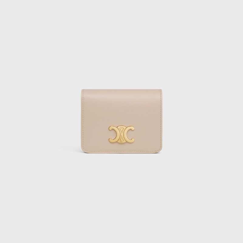 TRIOMPHE COMPACT WALLET IN SHINY CALFSKIN CAPPUCCINO