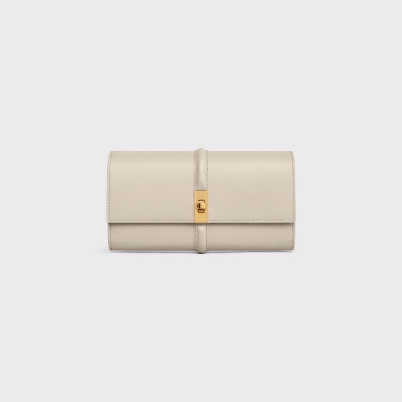 LARGE WALLET 16 IN SATINATED CALFSKIN LIGHT STONE