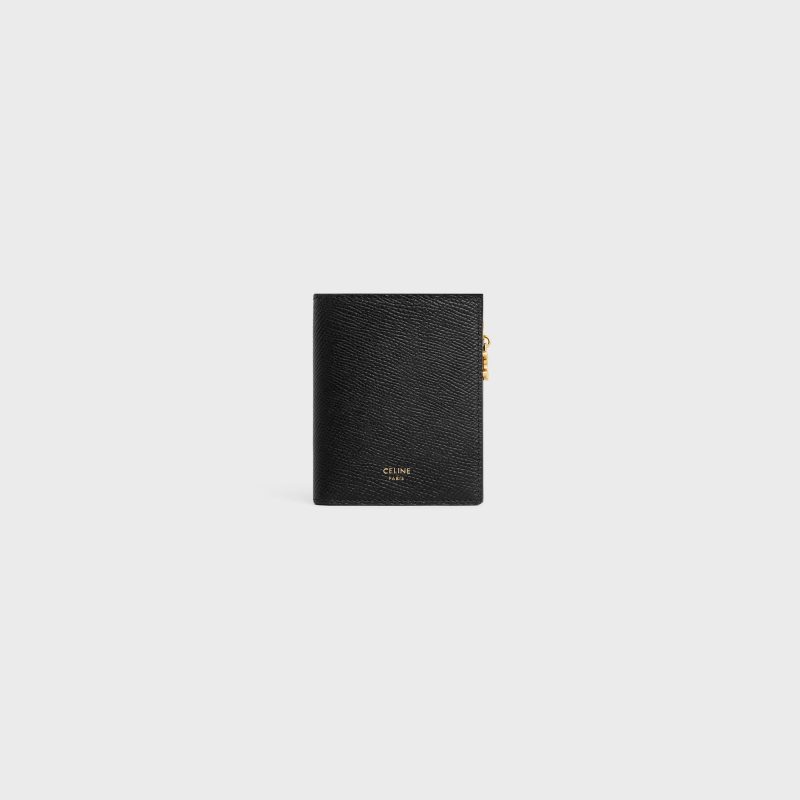 COMPACT WALLET TRIOMPHE CHARMS IN GRAINED CALFSKIN BLACK
