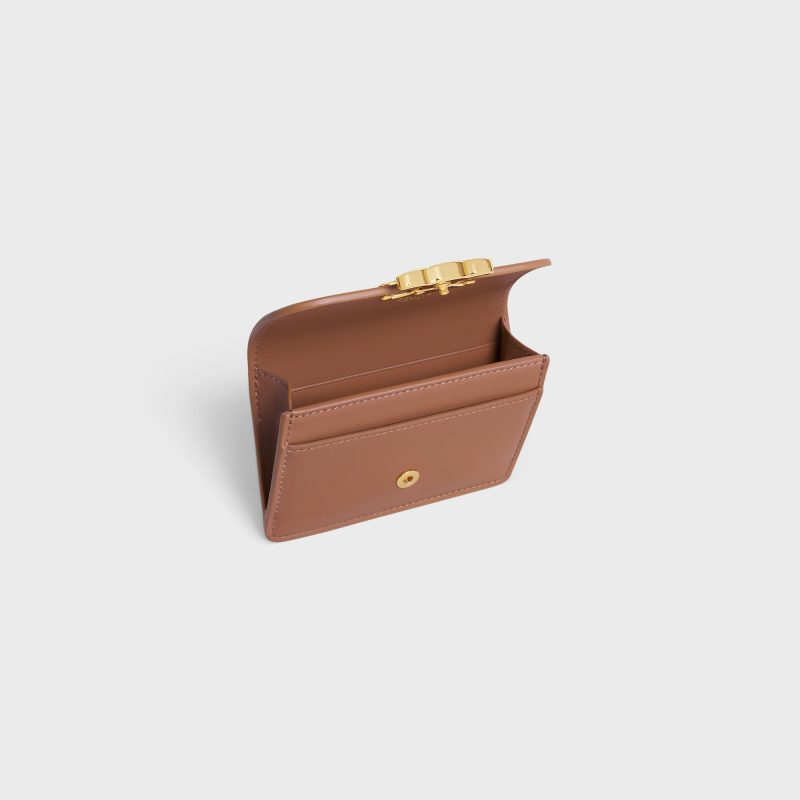 CARD HOLDER WITH FLAP TRIOMPHE IN SHINY CALFSKIN BRONZE - Image 4