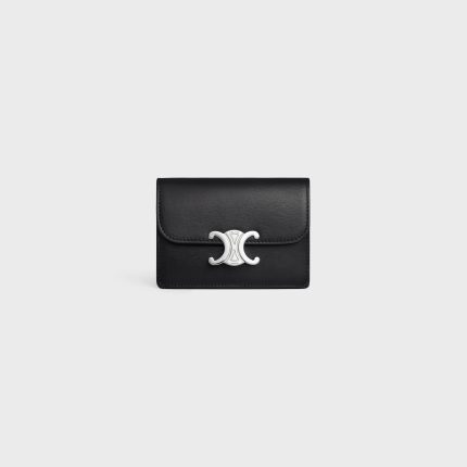 CARD HOLDER WITH FLAP TRIOMPHE IN SHINY CALFSKIN BLACK