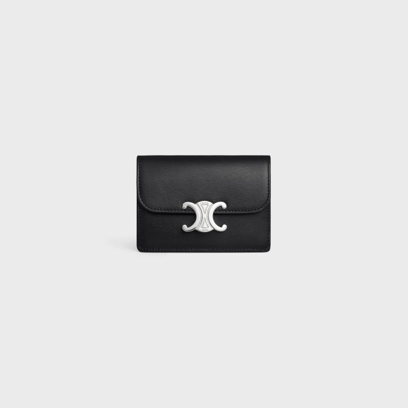 CARD HOLDER WITH FLAP TRIOMPHE IN SHINY CALFSKIN BLACK