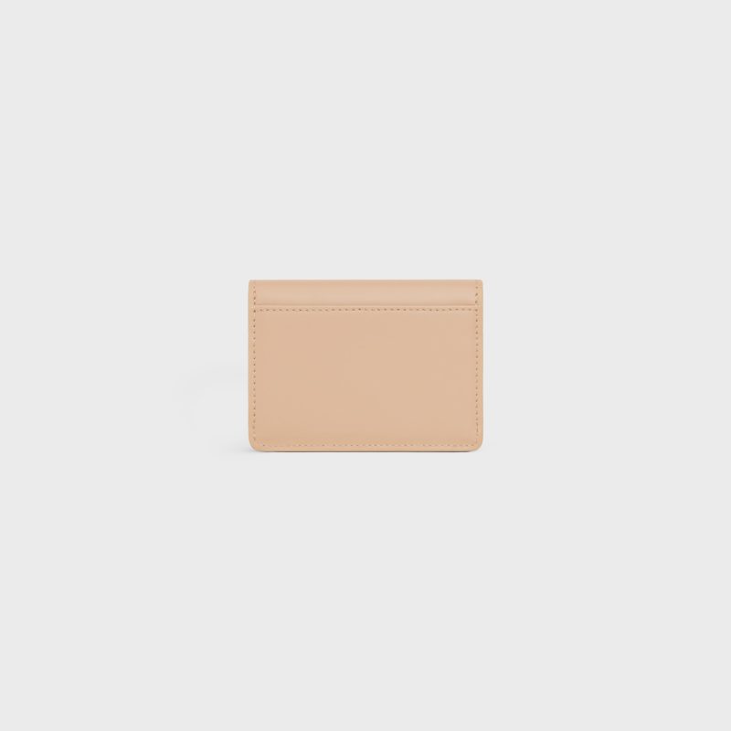 CARD HOLDER WITH FLAP TRIOMPHE IN SHINY CALFSKIN OAT BEIGE - Image 3