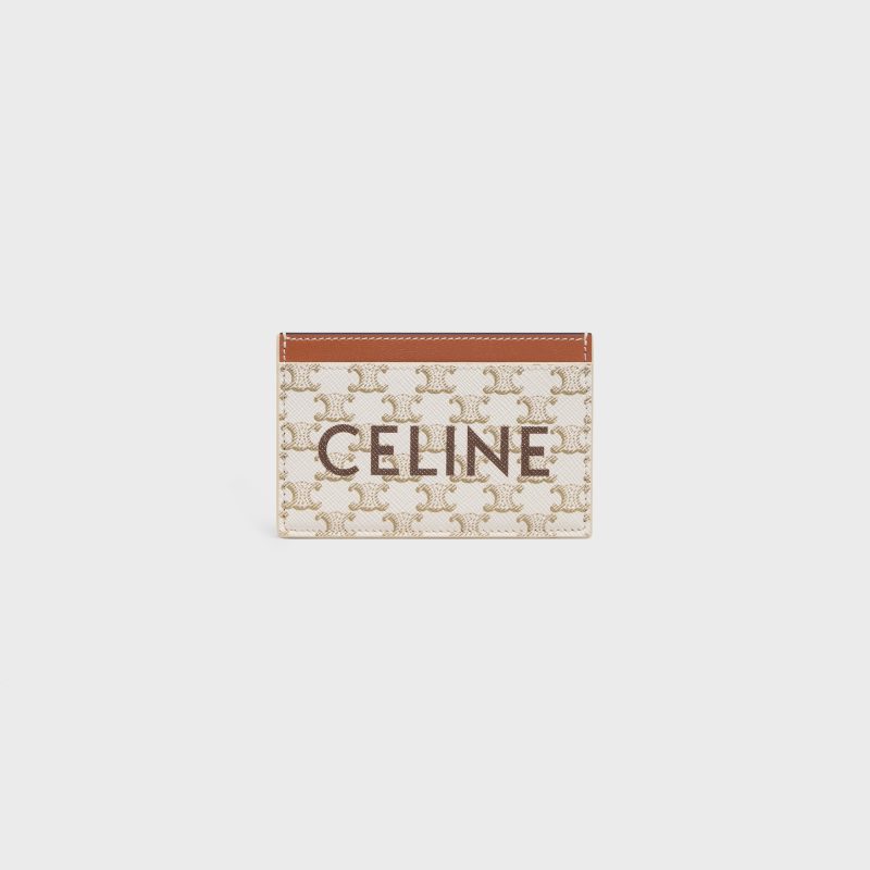 CARD HOLDER IN TRIOMPHE CANVAS WITH CELINE PRINT WHITE/TAN