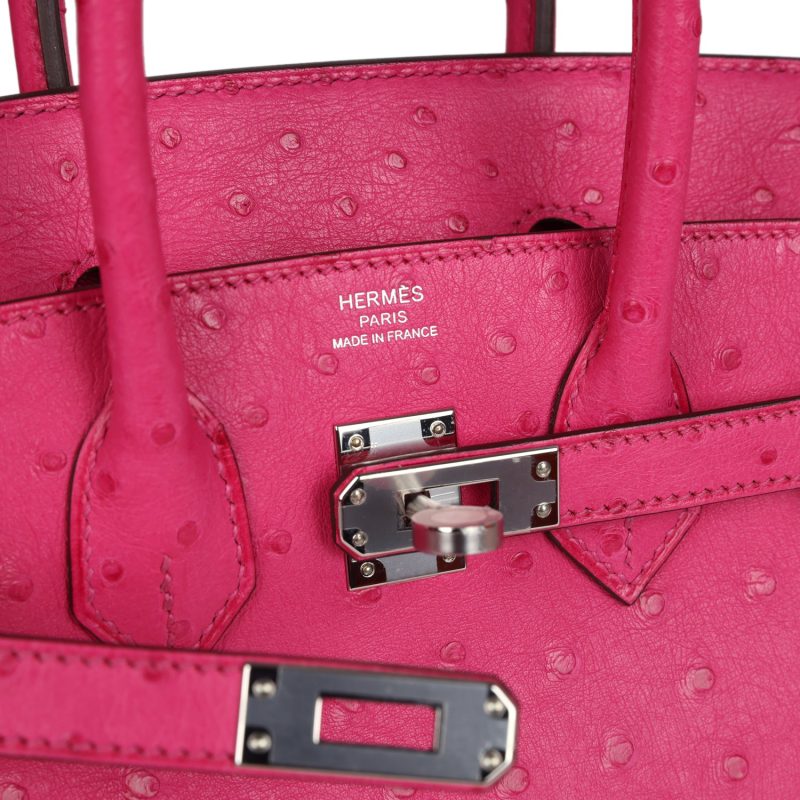 Hermes Birkin 25 Rose Tyrien Ostrich Palladium Hardware - Image 6