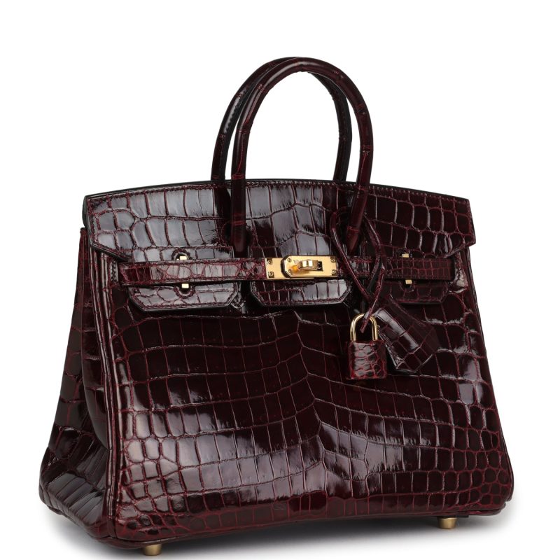 Hermes Birkin 25 Bordeaux Shiny Niloticus Crocodile Gold Hardware - Image 2