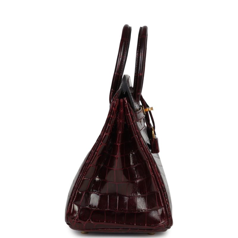 Hermes Birkin 25 Bordeaux Shiny Niloticus Crocodile Gold Hardware - Image 3