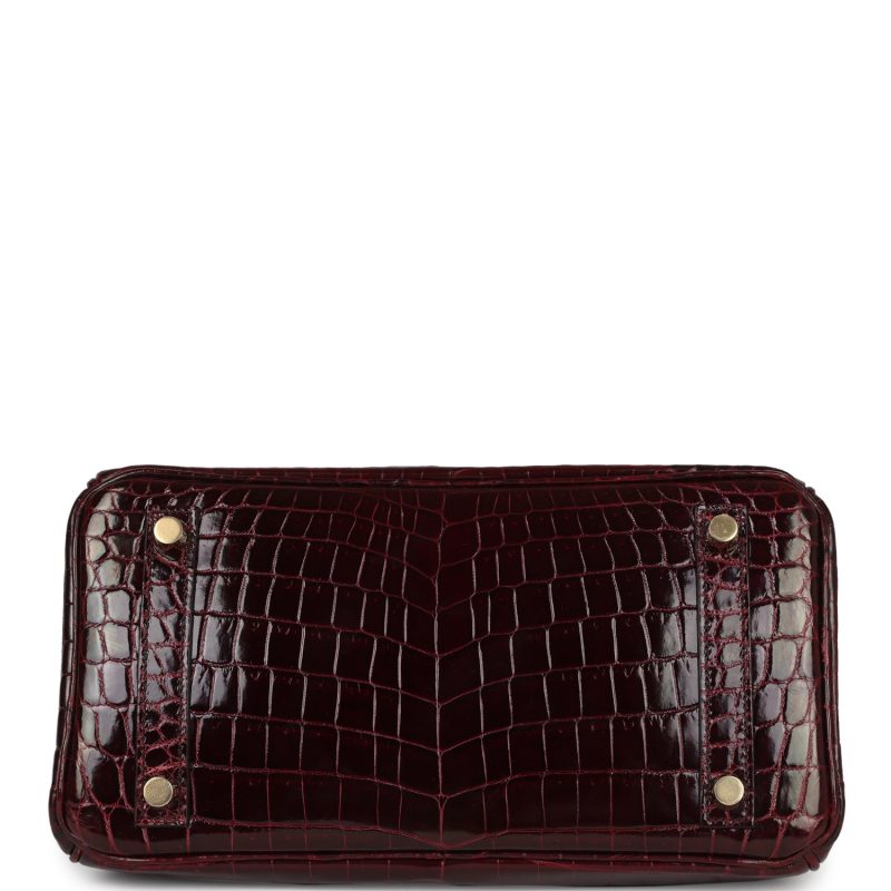 Hermes Birkin 25 Bordeaux Shiny Niloticus Crocodile Gold Hardware - Image 5