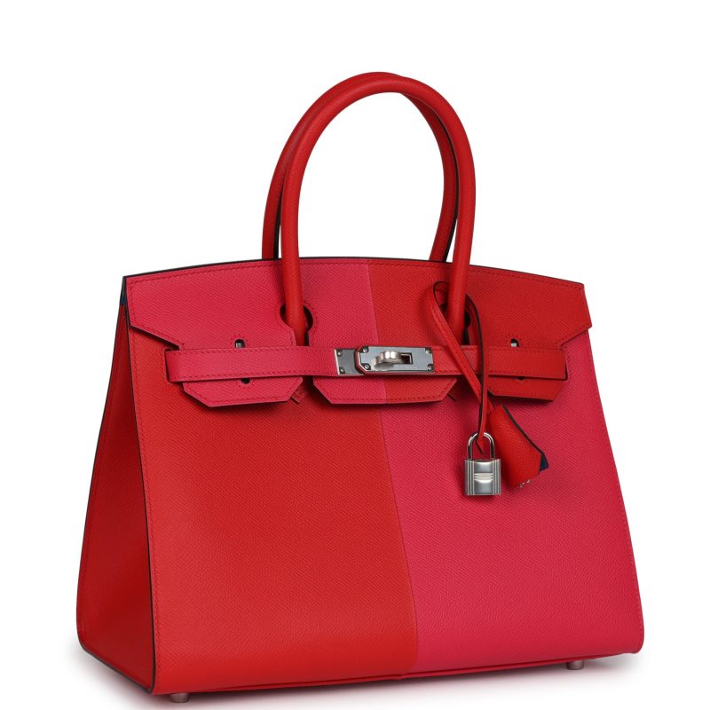 Hermes Casaque Birkin Sellier 30 Rouge De Coeur and Rose Extreme Epsom Palladium Hardware - Image 2