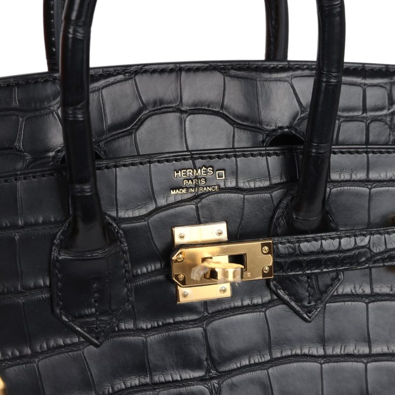 Hermes Birkin 25 Black Matte Alligator Gold Hardware - Image 6