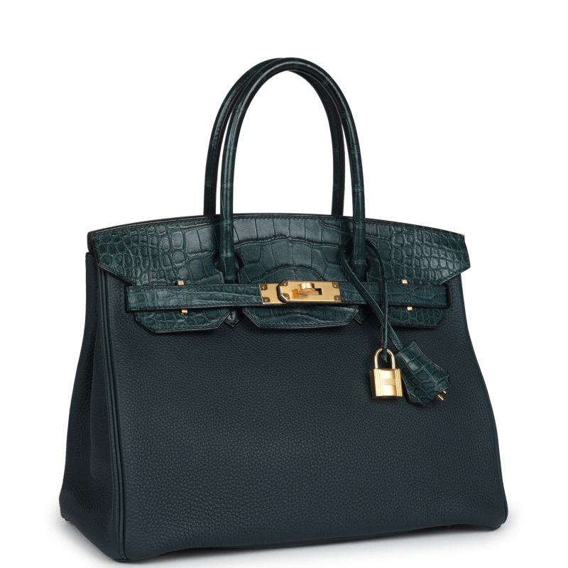 Hermes Birkin 30 Vert Cypress Togo and Matte Alligator Touch Gold Hardware - Image 2