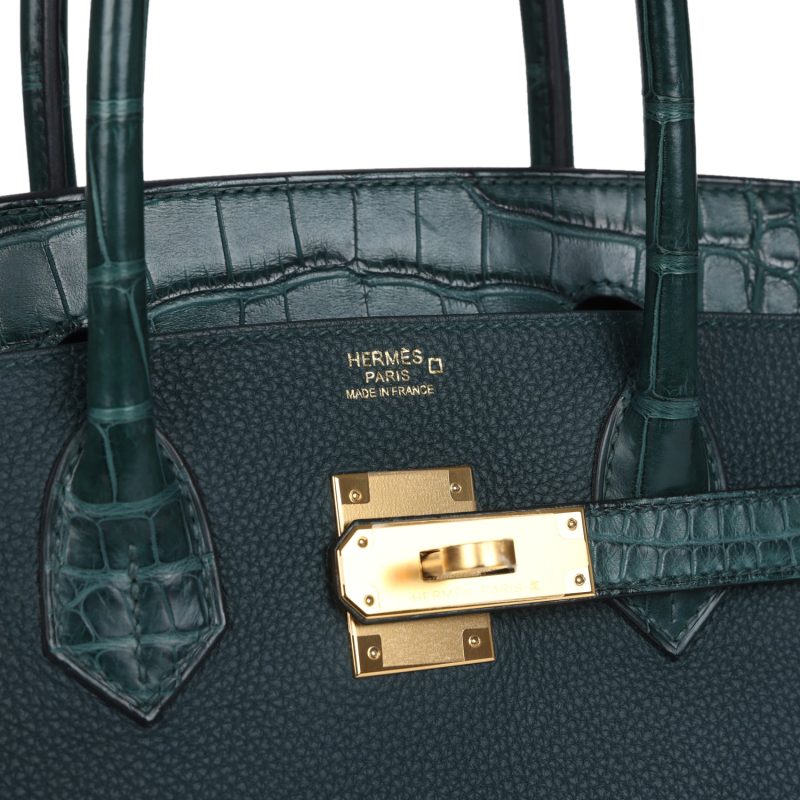 Hermes Birkin 30 Vert Cypress Togo and Matte Alligator Touch Gold Hardware - Image 6