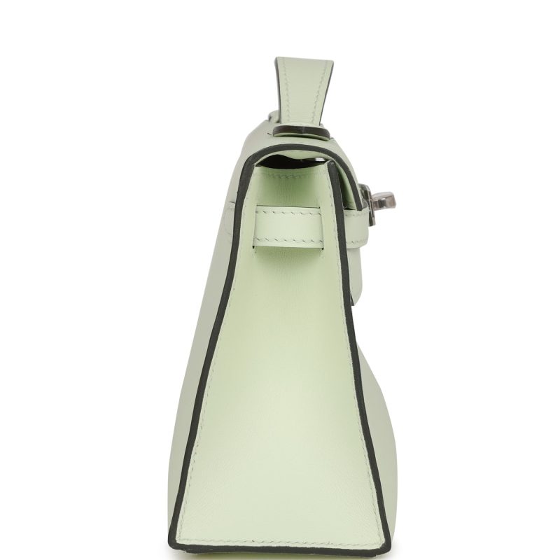 Hermes Kelly Pochette Vert Fizz Swift Palladium Hardware - Image 3