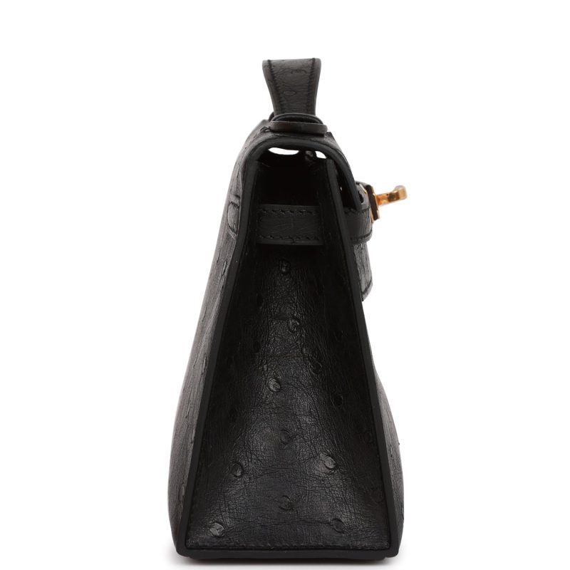 Hermes Kelly Pochette Black Ostrich Gold Hardware - Image 4