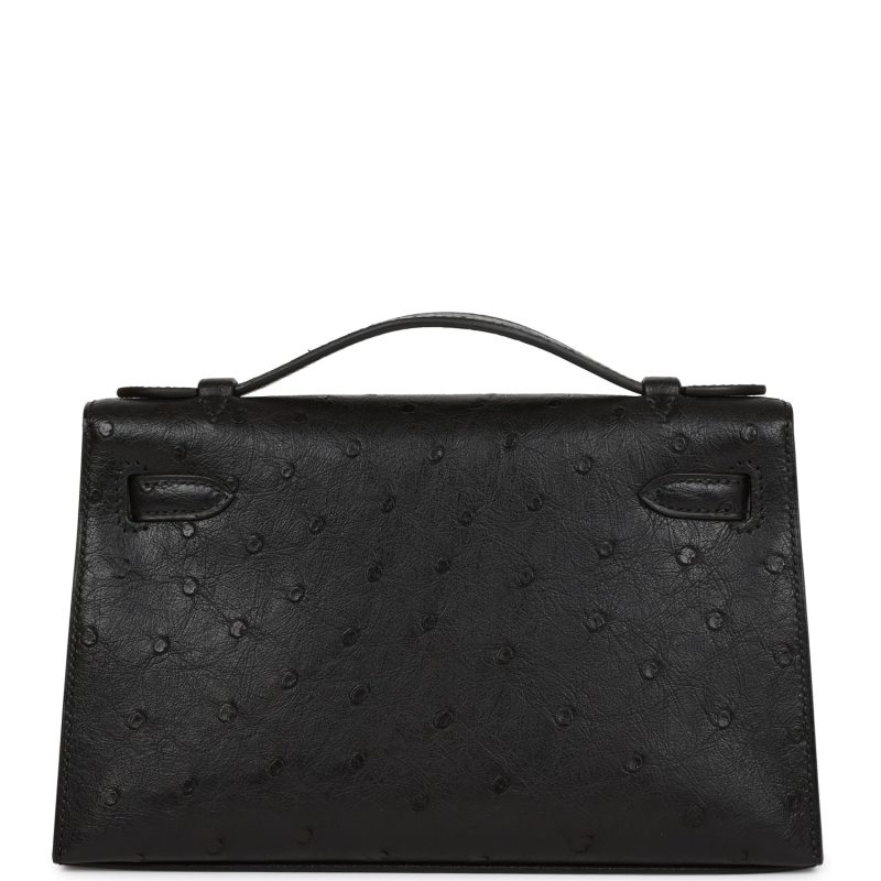 Hermes Kelly Pochette Black Ostrich Gold Hardware - Image 5