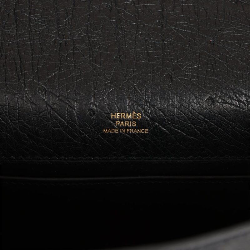 Hermes Kelly Pochette Black Ostrich Gold Hardware - Image 7