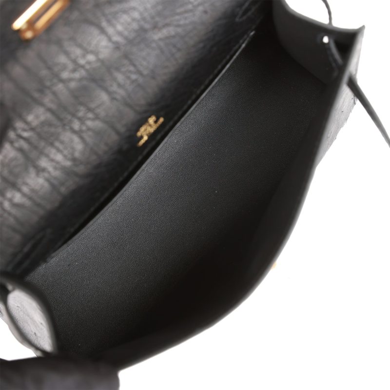 Hermes Kelly Pochette Black Ostrich Gold Hardware - Image 8