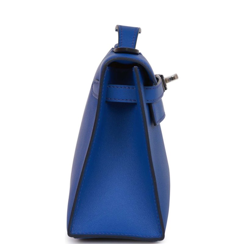 Hermes Kelly Pochette Bleu Royal Swift Palladium Hardware - Image 6