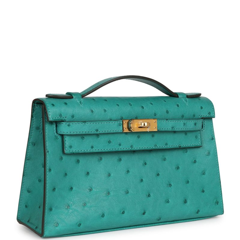 Hermes Kelly Pochette Vert Verone Ostrich Gold Hardware - Image 2