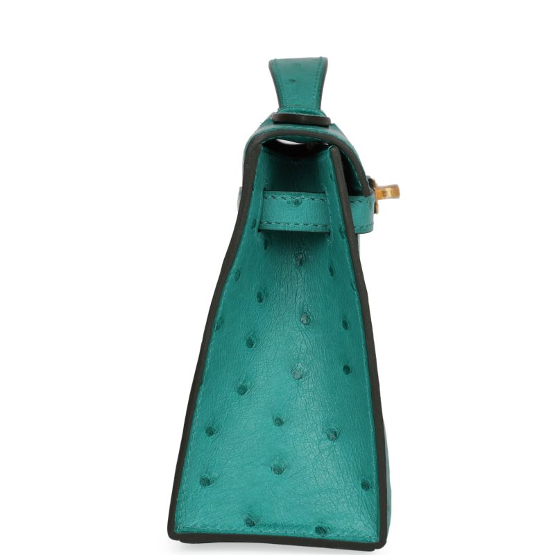 Hermes Kelly Pochette Vert Verone Ostrich Gold Hardware - Image 4