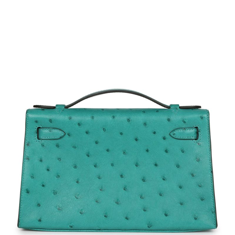 Hermes Kelly Pochette Vert Verone Ostrich Gold Hardware - Image 5