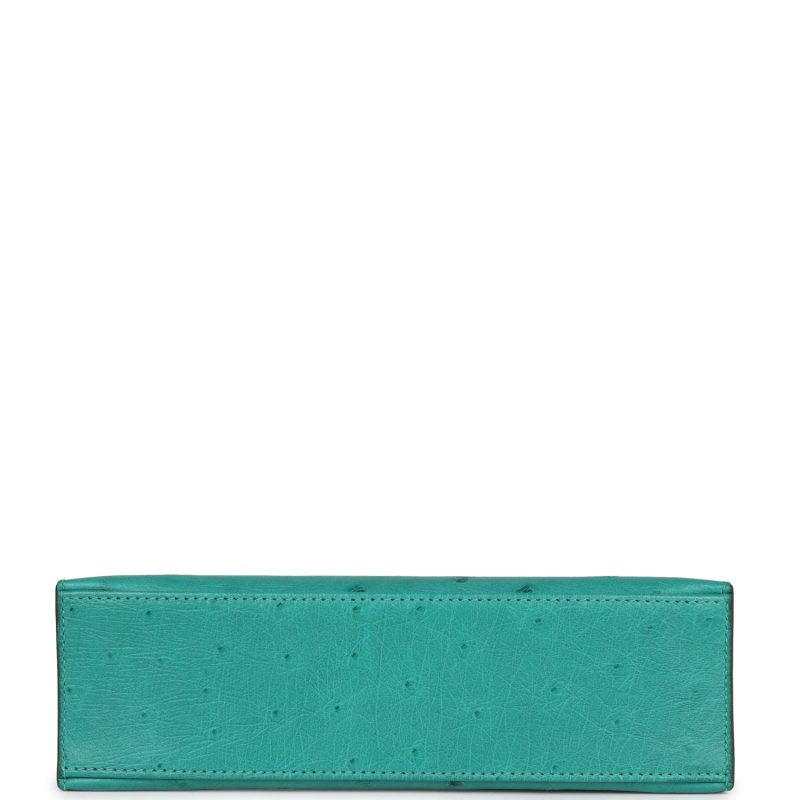 Hermes Kelly Pochette Vert Verone Ostrich Gold Hardware - Image 6