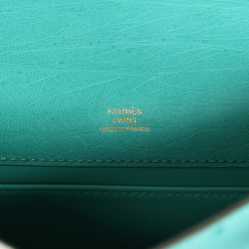 Hermes Kelly Pochette Vert Verone Ostrich Gold Hardware - Image 7