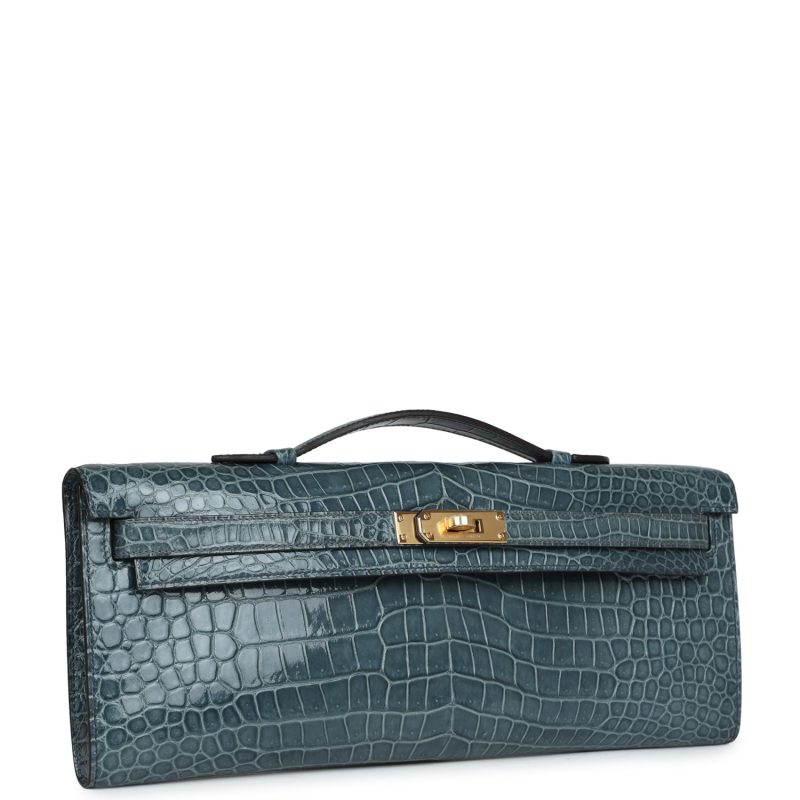 Hermes Kelly Cut Colvert Shiny Porosus Crocodile Gold Hardware - Image 2