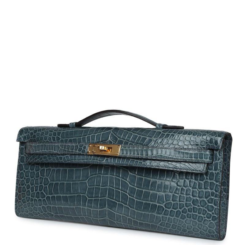 Hermes Kelly Cut Colvert Shiny Porosus Crocodile Gold Hardware - Image 3