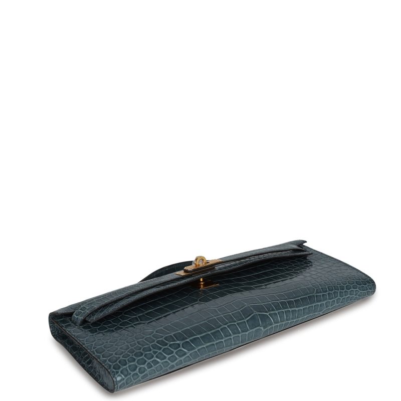 Hermes Kelly Cut Colvert Shiny Porosus Crocodile Gold Hardware - Image 6