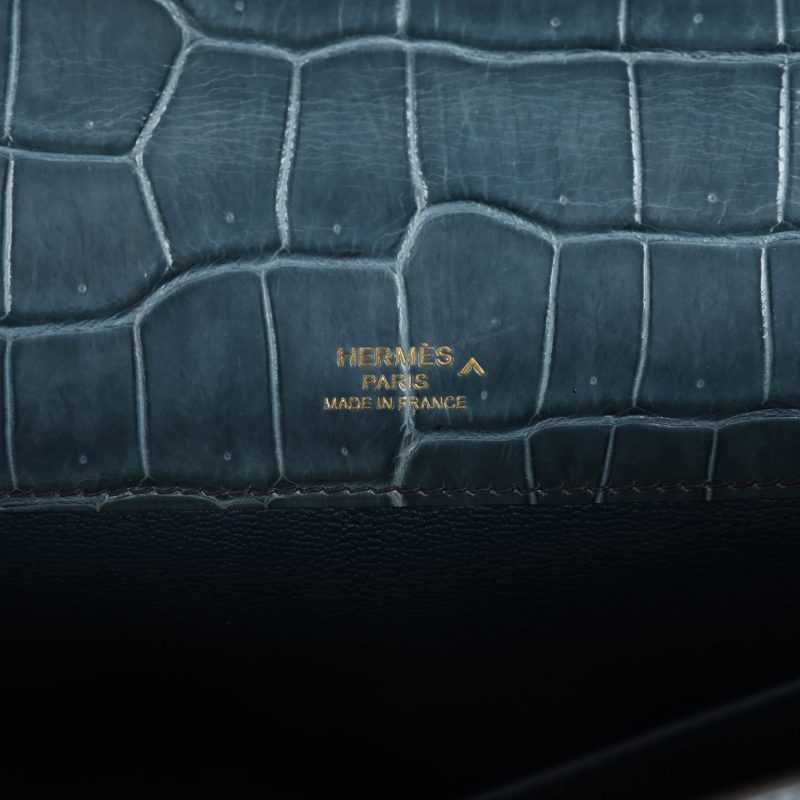 Hermes Kelly Cut Colvert Shiny Porosus Crocodile Gold Hardware - Image 7