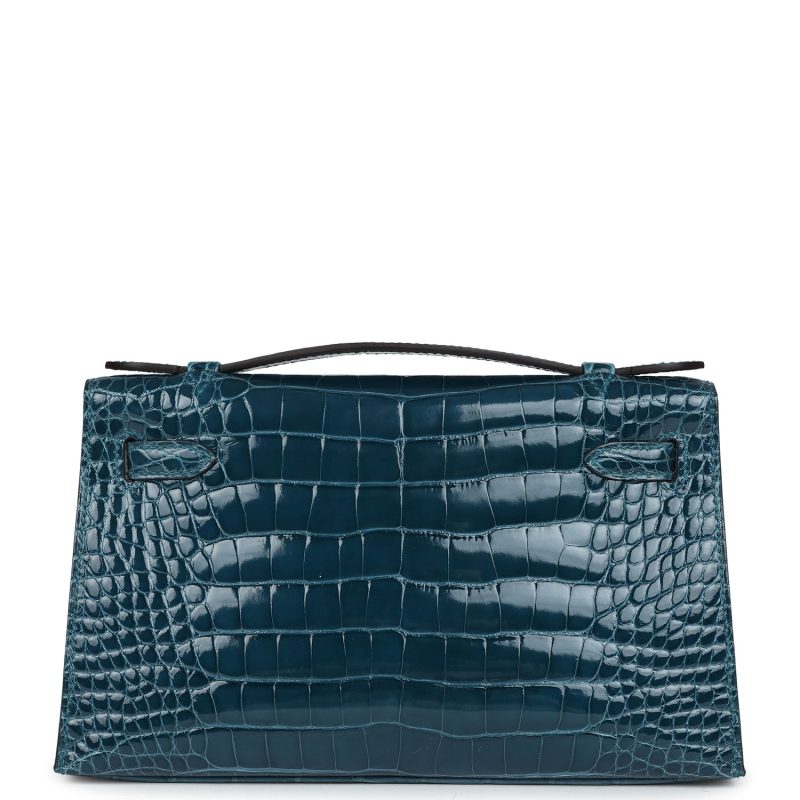 Hermes Kelly Pochette Vert Bosphore Shiny Alligator Gold Hardware - Image 4