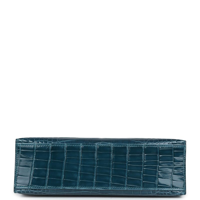 Hermes Kelly Pochette Vert Bosphore Shiny Alligator Gold Hardware - Image 5