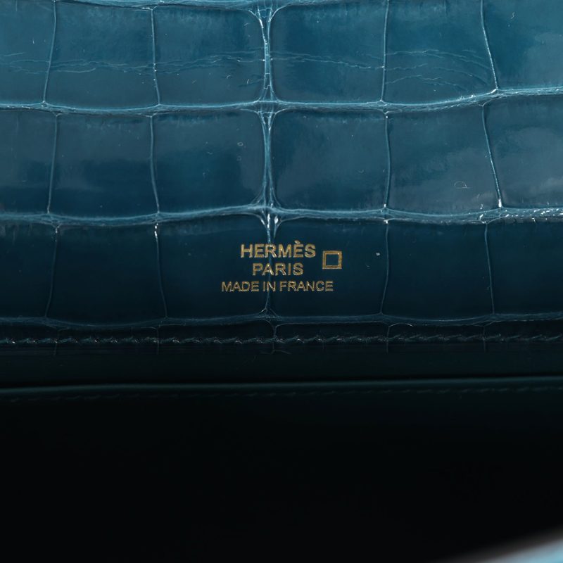 Hermes Kelly Pochette Vert Bosphore Shiny Alligator Gold Hardware - Image 7