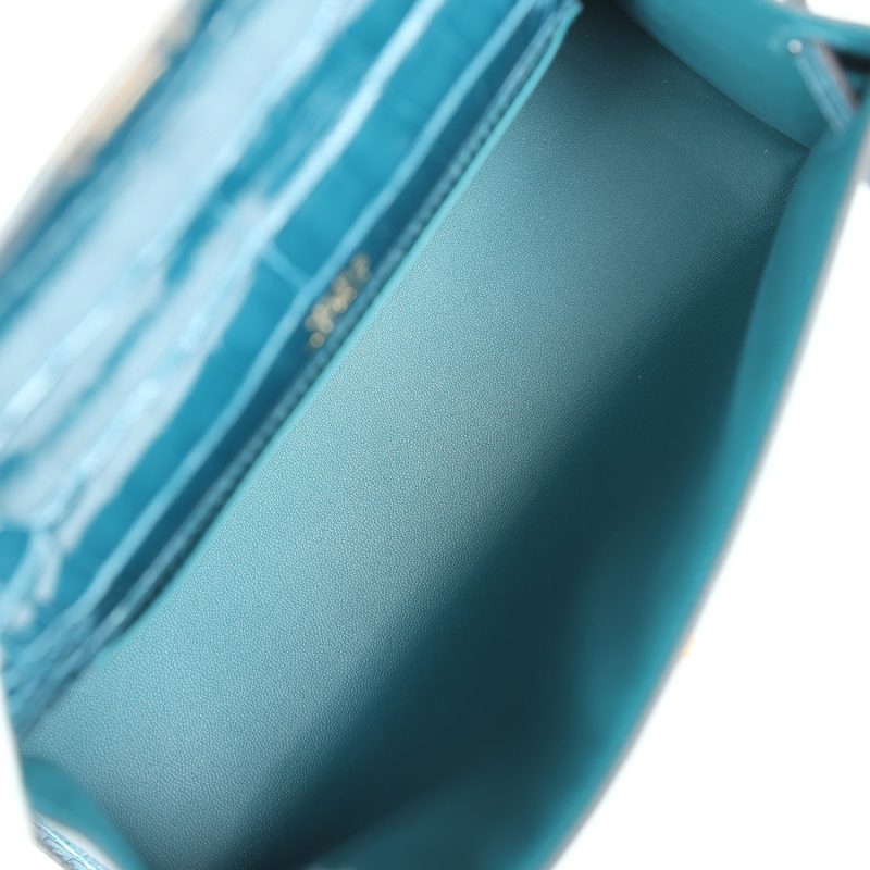 Hermes Kelly Pochette Vert Bosphore Shiny Alligator Gold Hardware - Image 6
