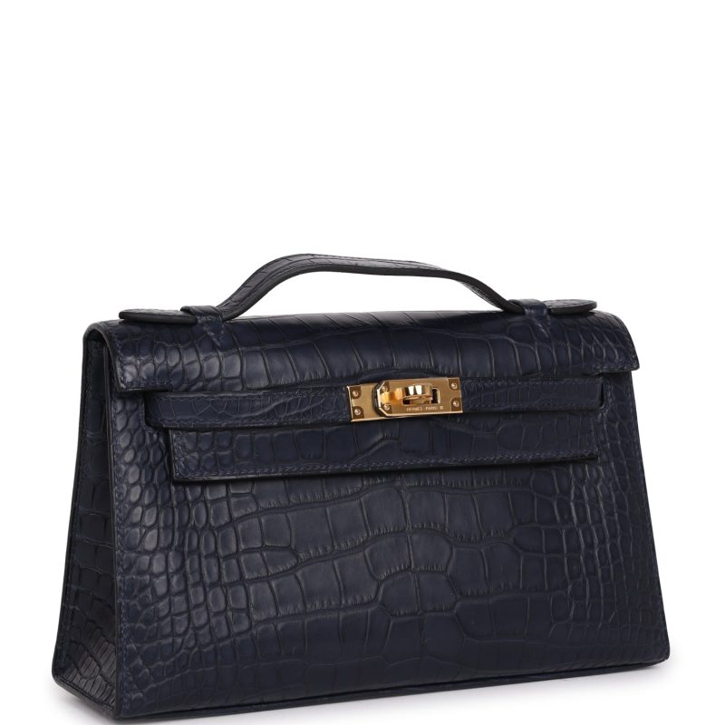 Hermes Kelly Pochette Bleu Indigo Matte Alligator Gold Hardware - Image 2