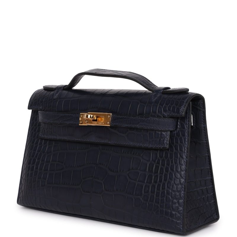 Hermes Kelly Pochette Bleu Indigo Matte Alligator Gold Hardware - Image 3