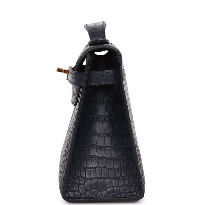 Hermes Kelly Pochette Bleu Indigo Matte Alligator Gold Hardware - Image 4