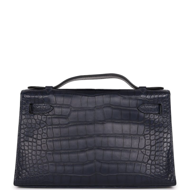 Hermes Kelly Pochette Bleu Indigo Matte Alligator Gold Hardware - Image 5
