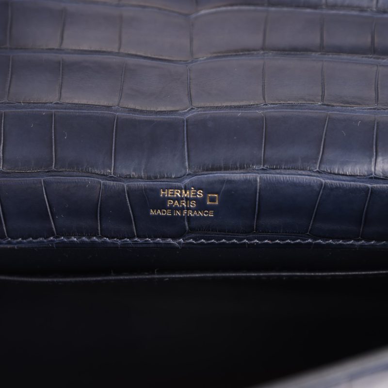 Hermes Kelly Pochette Bleu Indigo Matte Alligator Gold Hardware - Image 8