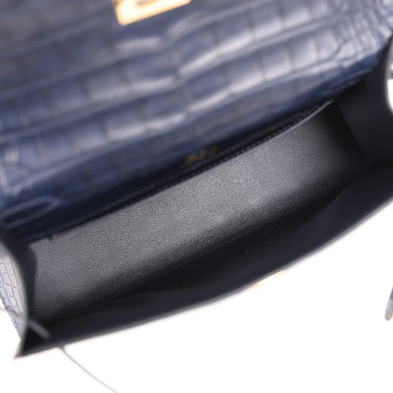 Hermes Kelly Pochette Bleu Indigo Matte Alligator Gold Hardware - Image 7