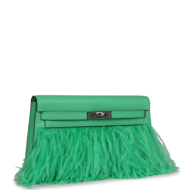 Hermes Kelly Elan Foile Vert Comics Chevre and Ostrich Feather Palladium Hardware - Image 2