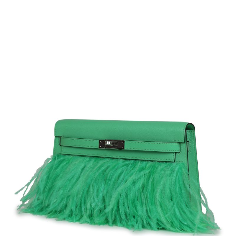 Hermes Kelly Elan Foile Vert Comics Chevre and Ostrich Feather Palladium Hardware - Image 3