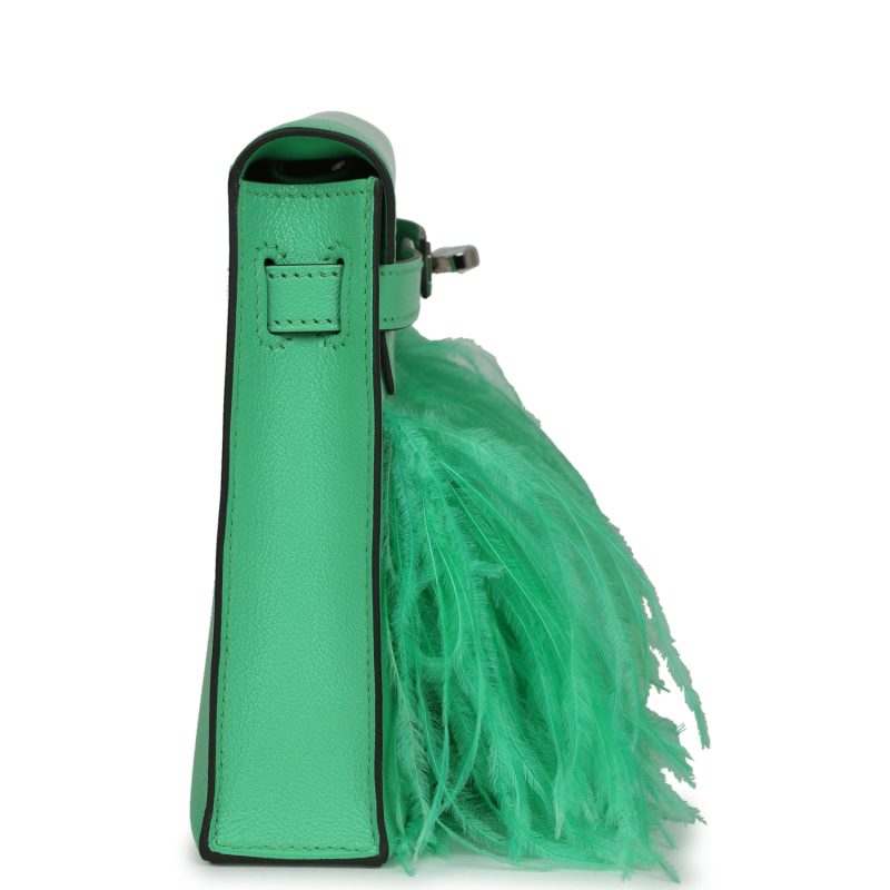 Hermes Kelly Elan Foile Vert Comics Chevre and Ostrich Feather Palladium Hardware - Image 4