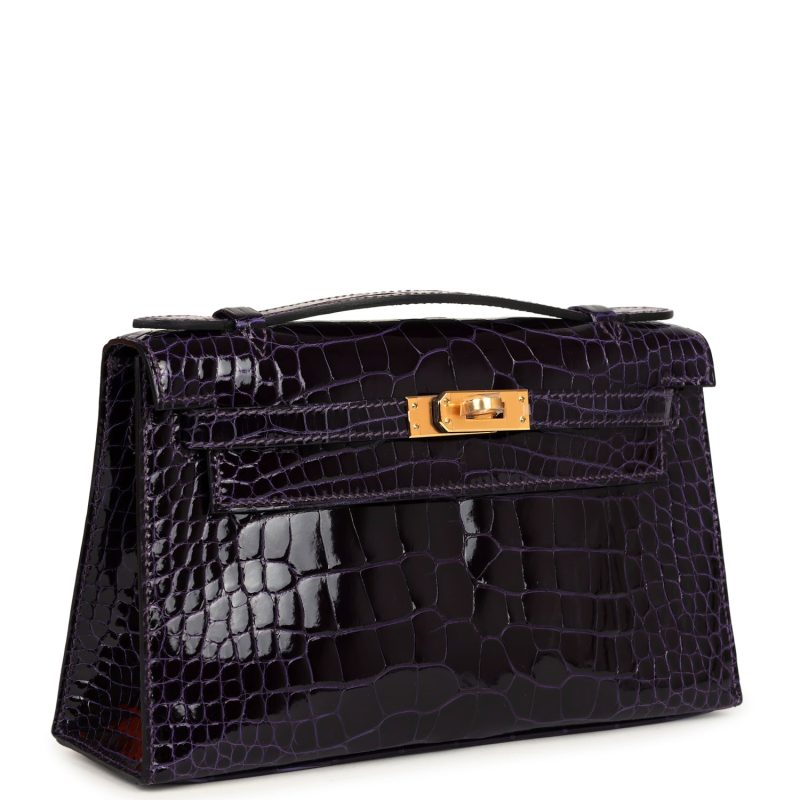 Hermes Kelly Pochette Amethyst Shiny Alligator Gold Hardware - Image 2